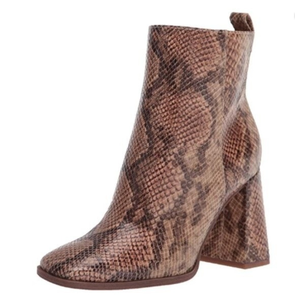 Circus by Sam Edelman Pascha Brown Snakeskin Square Toe Block Heel Boots 8.5M